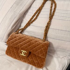 Brown velvet Quilted Shoulder Bag